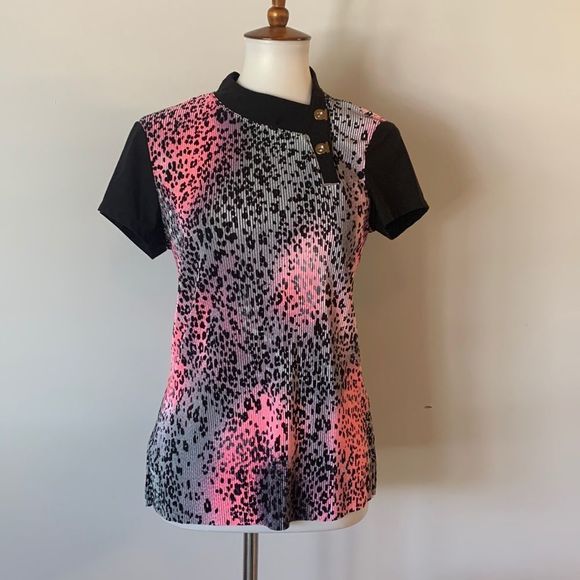 jamie sadock Tops - [Jamie Sadock] Pink/Black Pleated Leopard Shirt - Size Small
